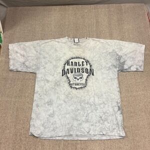 Vintage Harley Davidson Shirt Mens XL Gray 1990s Tie Dye Rhode Island Skull